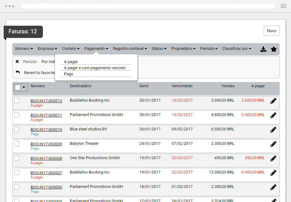 Screenshot of invoice section